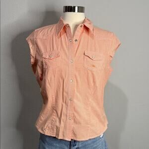 Roper Orange/White Gingham Pearl Snap Cap Sleeve Shirt Size XL